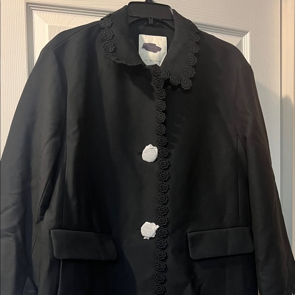 Kate Spade Floral Lace-Trim Coat | Black Wool-Cotton | Mid-Length | NWOT - Picture 3 of 11